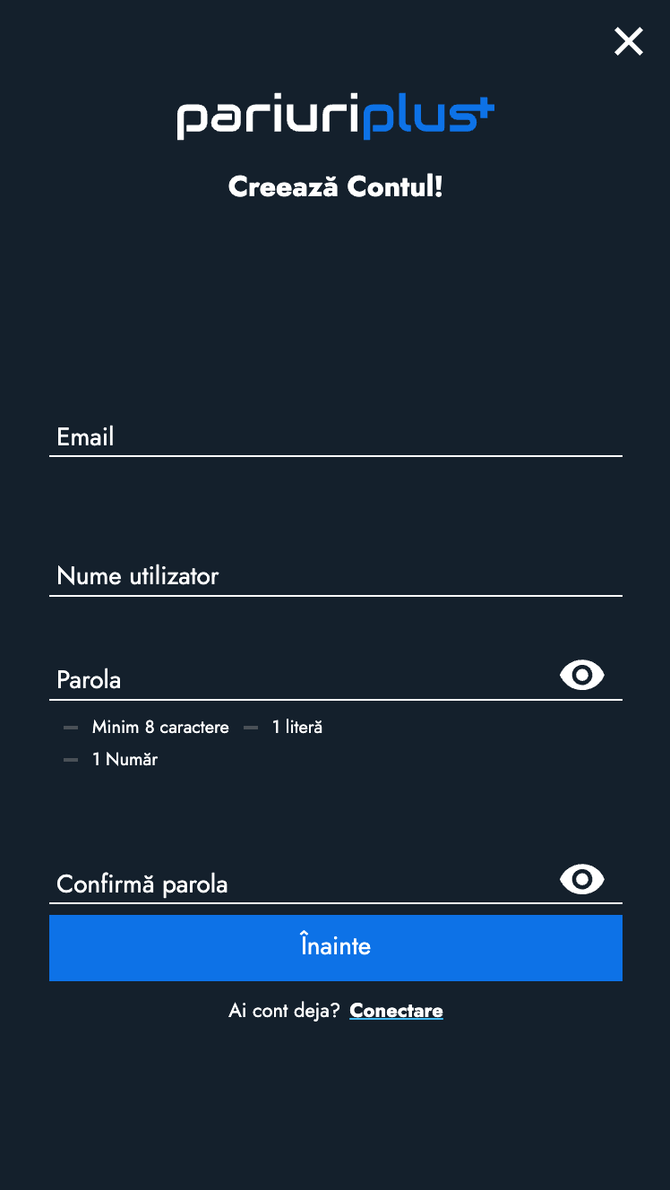 Pariuiplus Casino înregistrarea pasul 2