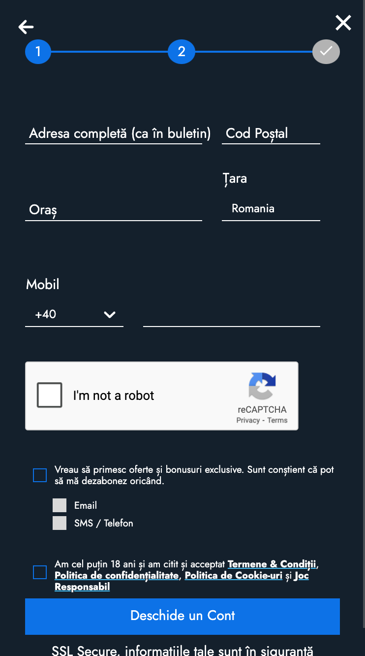 Pariuiplus Casino înregistrarea pasul 4
