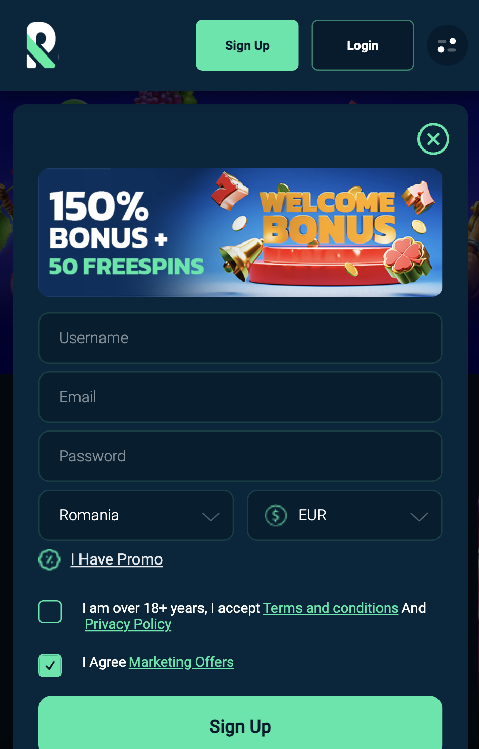 Rolletto Casino înregistrarea pasul 2
