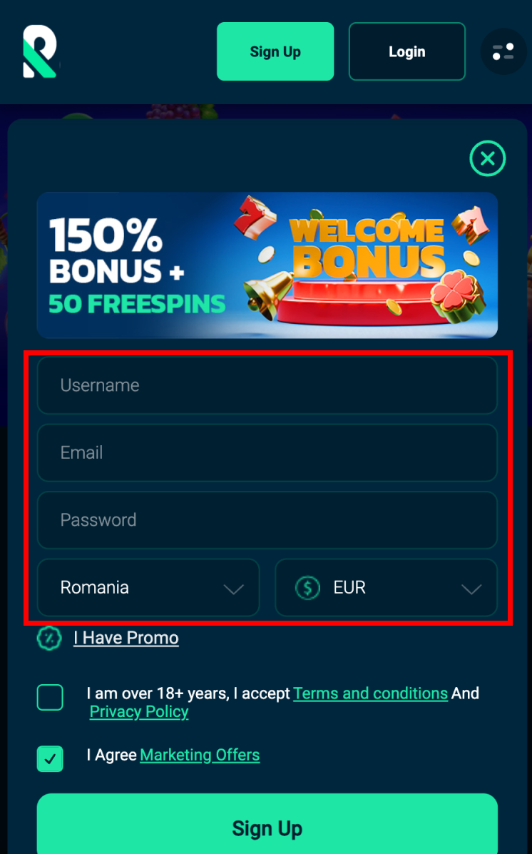 Rolletto Casino înregistrarea pasul 3