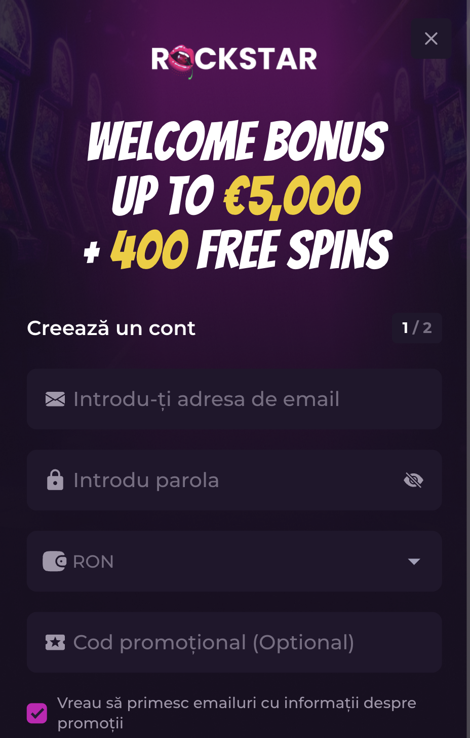 Rockstar casino pasul 2 de înregistrare