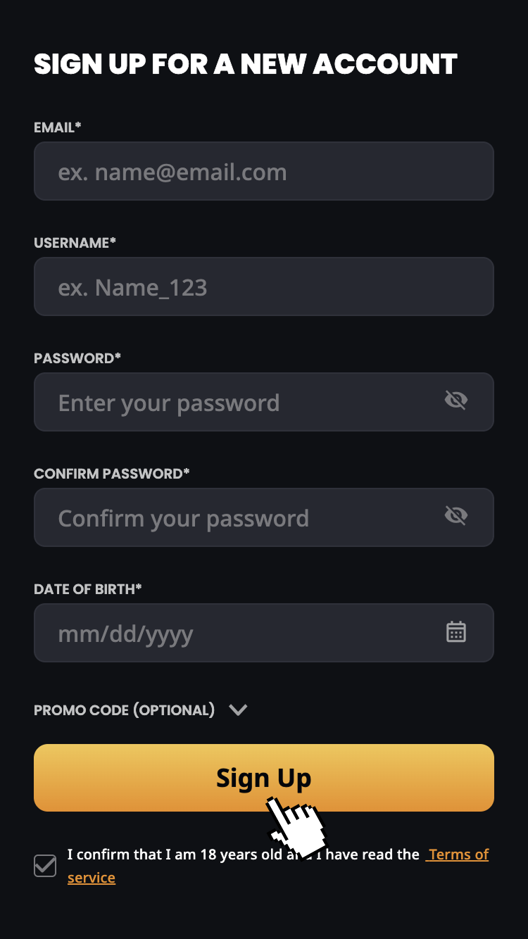3 - Apasă butonul Sign Up și bifează caseta de acceptare a termenilor site-ului