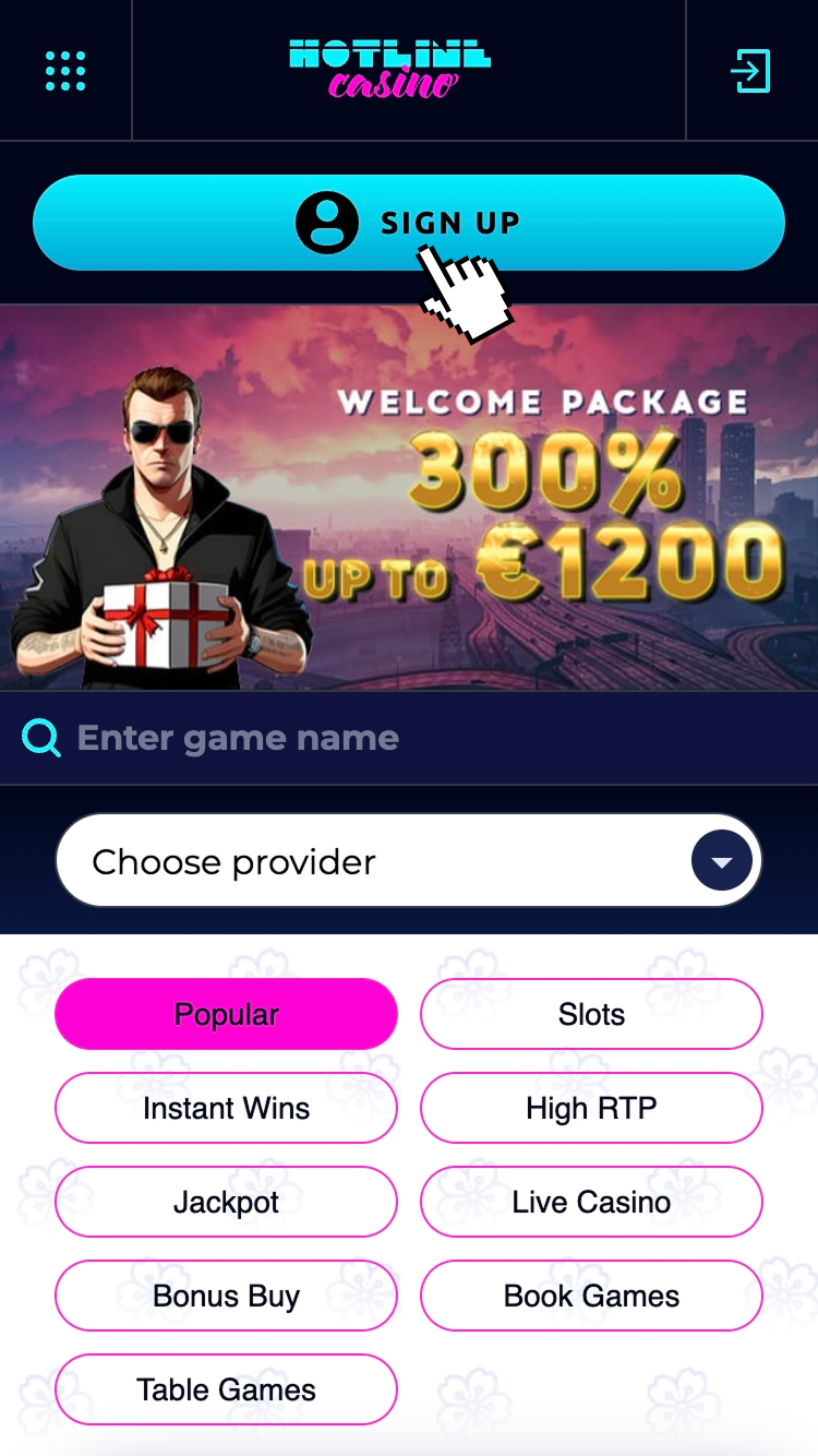 1 - Apasă butonul Register după ce ai accesat pagina cazinoului