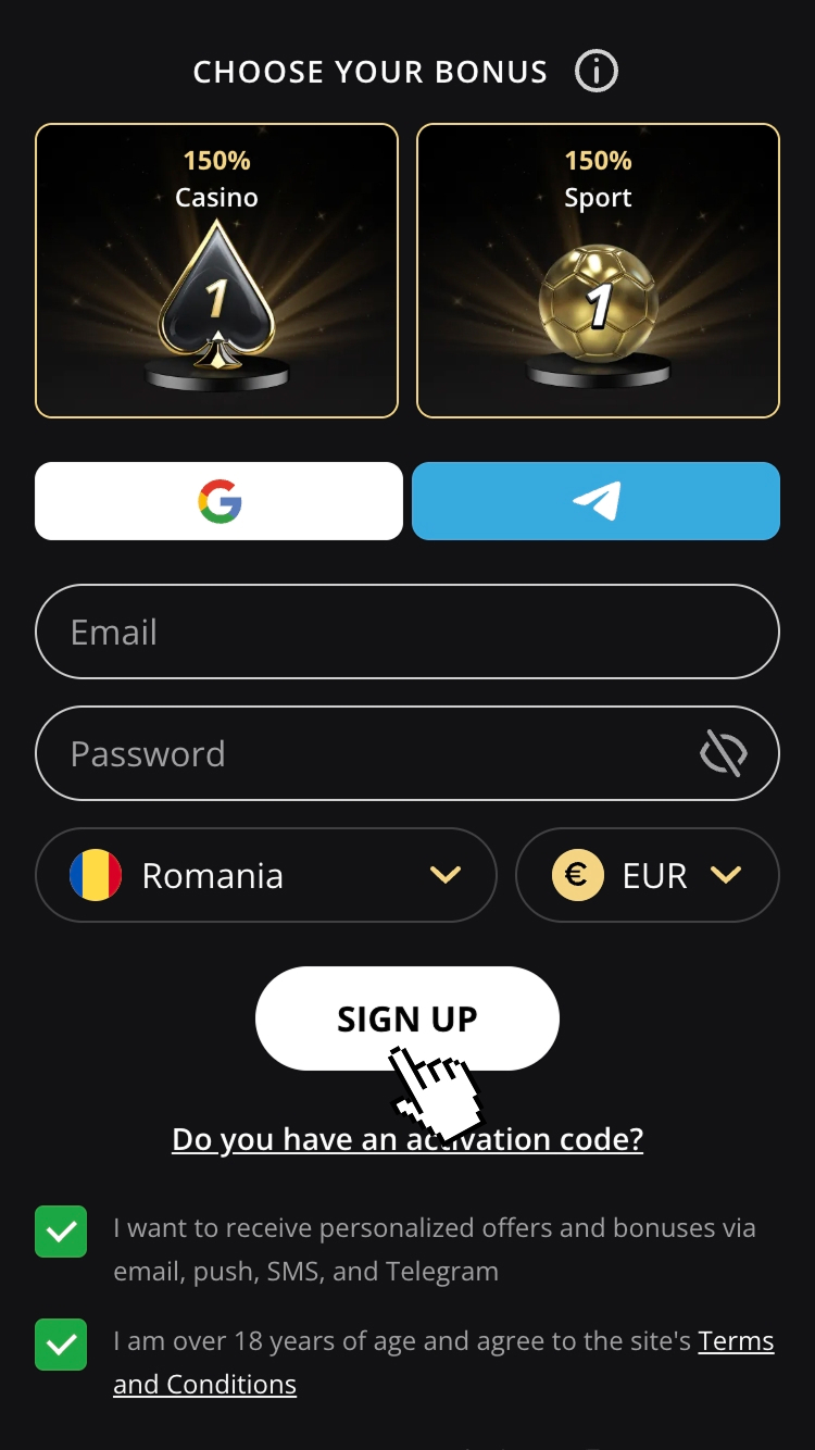 2 - Scrie-ți adresa de email și parola, apoi bifează casetele din cererea de înscriere