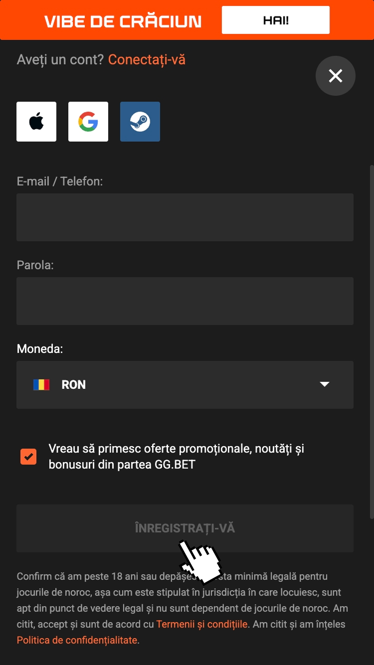 3 - Bifează caseta de acceptare a termenilor și finalizează înscrierea